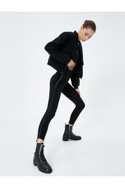 Short Leggings with Thin Stripe Detail, Viscose Fabric Blend