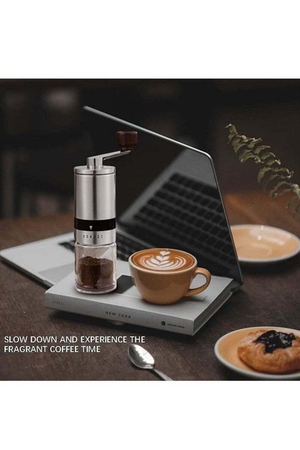 Manual Coffee Grinder with 6-Level Adjustment, Portable Hand Crank Silver