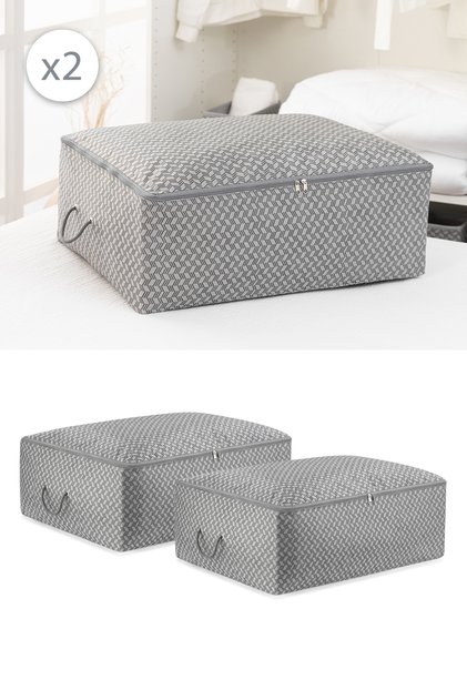 Set of 2 Gray Large Size under Base Sofa Bed Type Pillow Quilt Sweater Organizer Clothing Storage 62X46X22