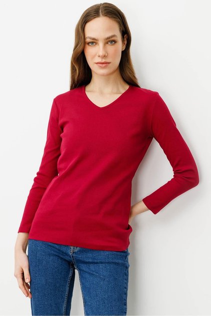 Women's V-Neck Camisole Cotton Blouse Cherry