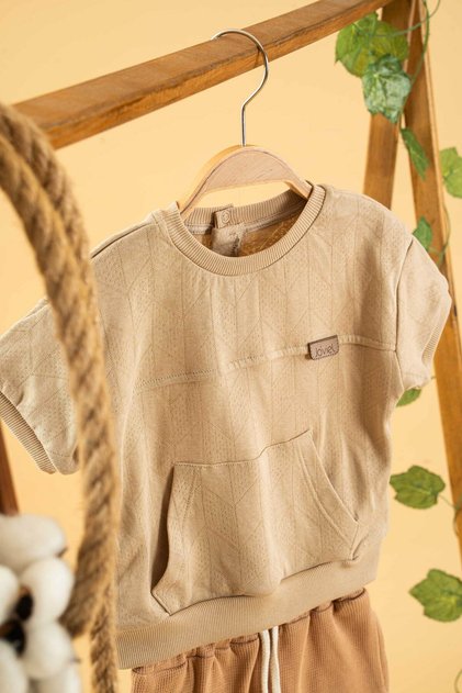 Girl Boy Baby Kids Brown 2-Piece Shorts Suit Cotton Trend Fashion Bottom Top Suit