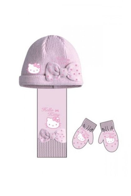 Set caciula-fular-manusi Hello Kitty,Roz, 46 cm