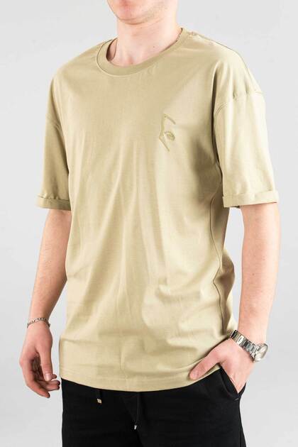 Men's Special Crew Neck T-Shirt Basic Semi-Oversize Plain Printed Khaki T-Shirt