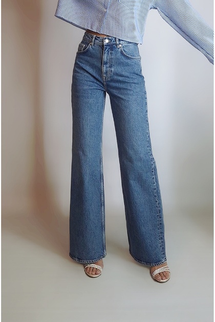 Women's Blue Wide Leg Lycra-Free Jeans Pants Jean Yy 101203