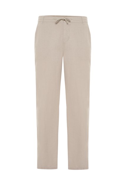 Men's Dark Khaki Straight Fit Tie-Leg Linen Trousers
