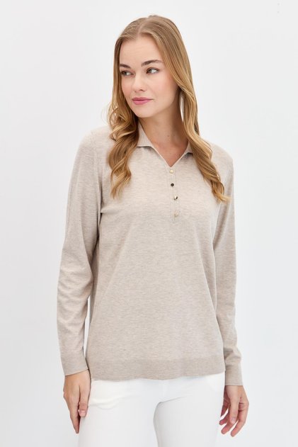 Women's Polo Neck Angelina Basic Blouse B.Melange
