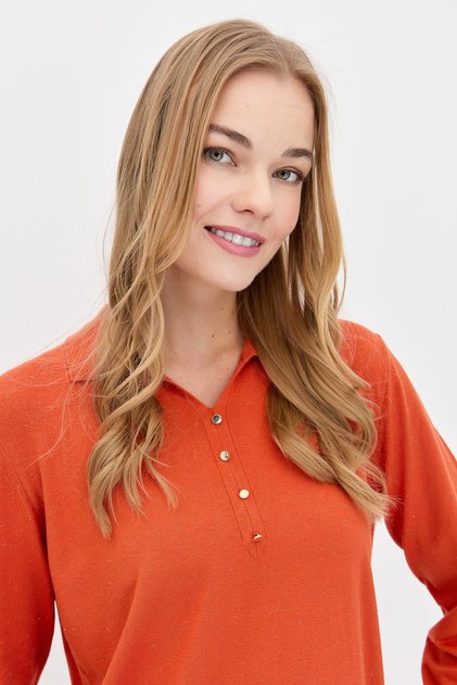 Women's Polo Neck Angelina Basic Blouse Orange