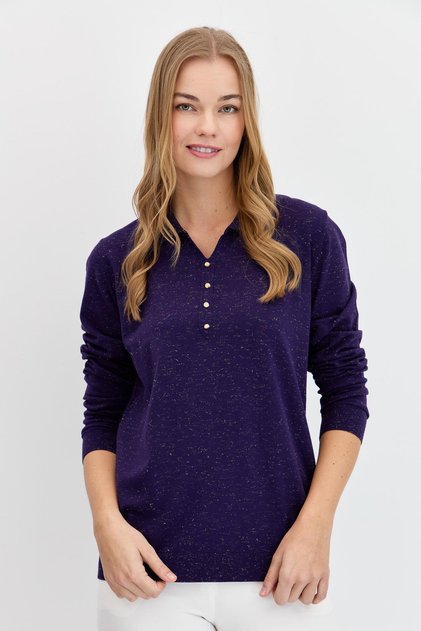 Women's Polo Neck Angelina Basic Blouse Dark Purple