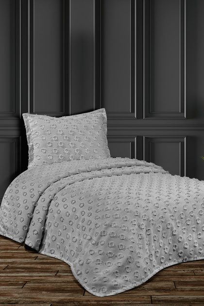 Single Bedspread with Tassels, No Filling, No Ironing Required, 2 Pieces, Drop Grey