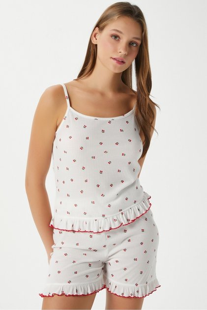 Women's Paula Cherry Pattern Ruffle Shorts Pajama Set