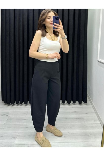 KREP KUMAŞ BEL LASTİKLİ BALON PANTOLON