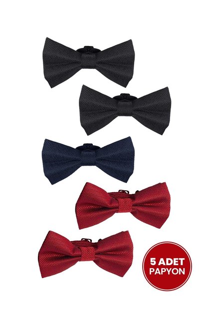 5 Pack Dobby Black-Navy-Red Men's Bow Ties