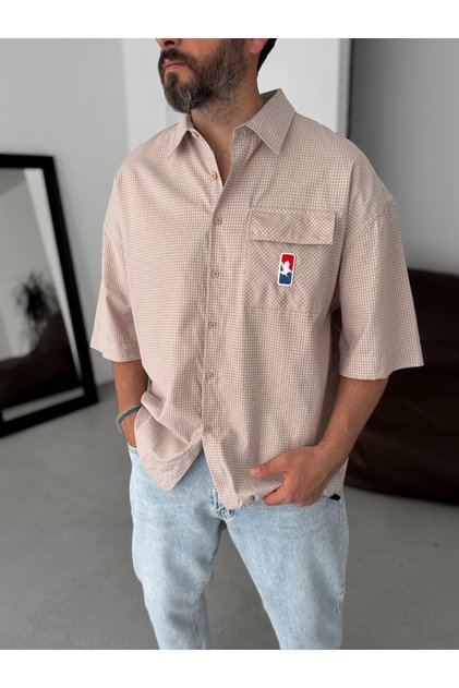 Beige Plaid Pocket Detailed Shirt Bs-002