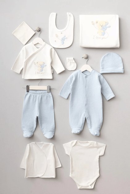 10 Piece Unisex Newborn Hospital Discharge Set – Cotton Organic Baby Boxed Bodysuit Set