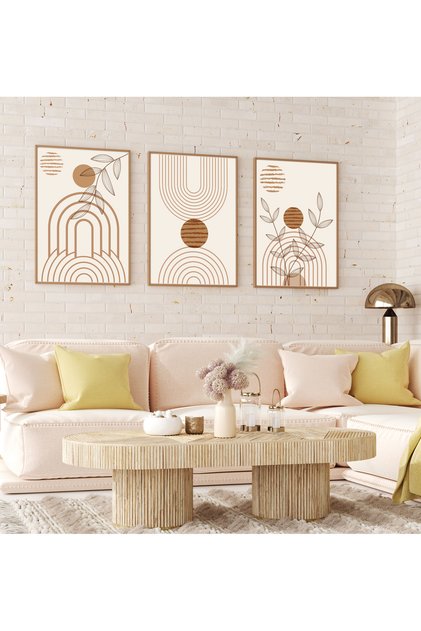 3 Parça Çerçeveli Brown Boho Ahşap Tablo Seti Bestablo