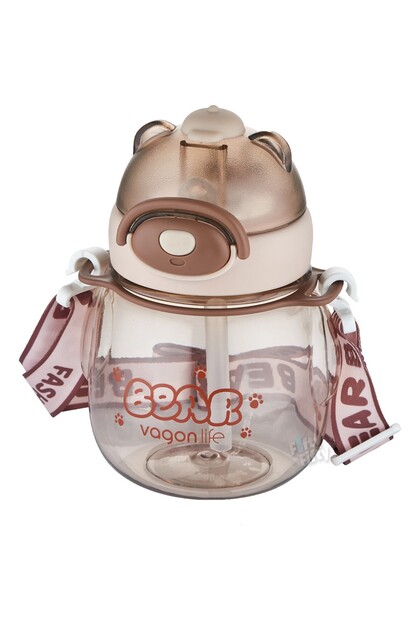 Vagonli̇fe 650 ml Water Bottle with Straw and Neck Strap Cream