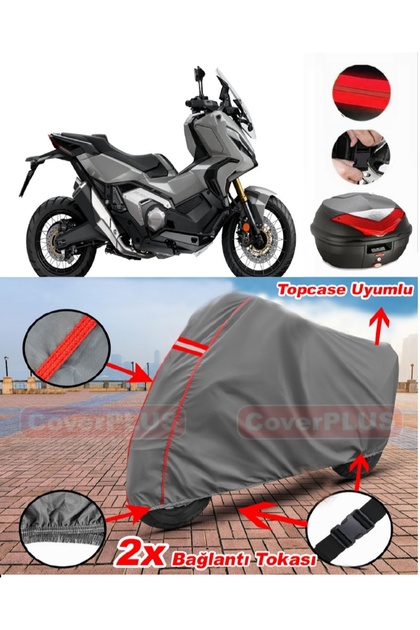 Honda X-Adv 350 Rear Bag Compatible Motor Tarpaulin Motorcycle Tarpaulin Red Stitched Gray