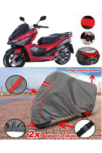 Sym Jet X 125 Rear Bag Compatible Motor Tarpaulin Motorcycle Tarpaulin Red Stitched Gray