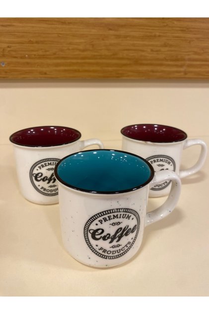 KUPA BARDAK PORSELEN 3'LÜ 250 ML BORDO VE YEŞİL