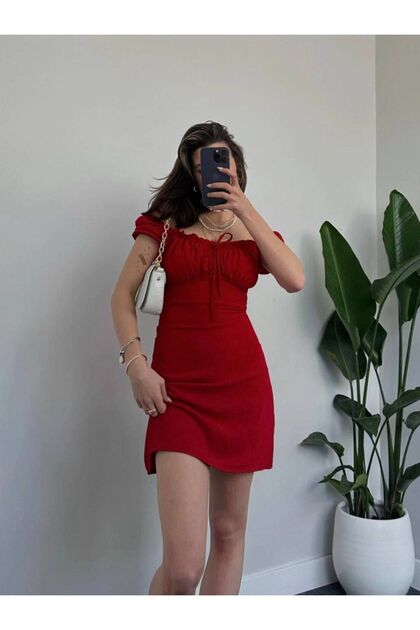 Women's Short Sleeved, Front Ruched, Lined, Premium Quality Design, Above the Knee, Summer Aerobic Dress