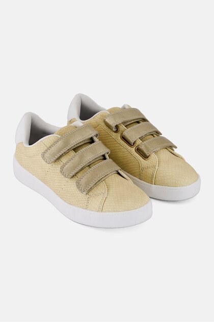 Women Leather Velcro Closure Casual Shoes, Light Yellow