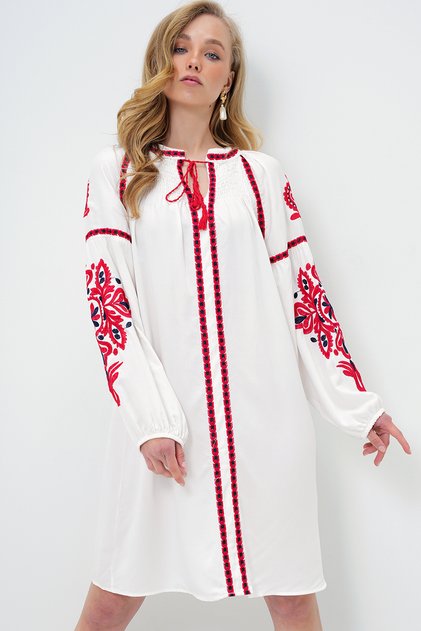 White Balloon Sleeve Embroidered Summer Midi Dress Alc-X14107