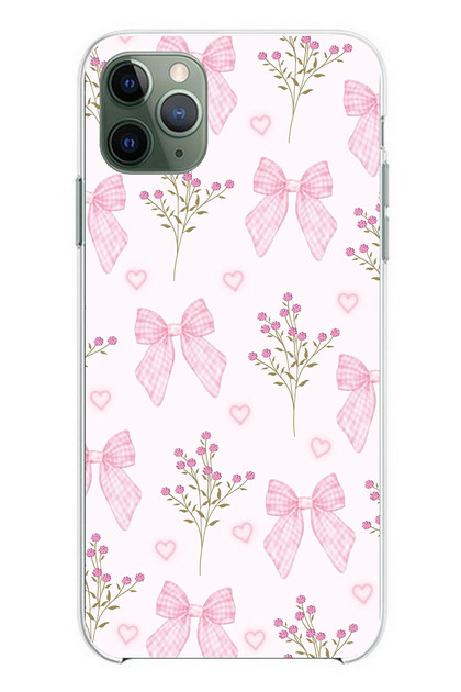 Pink Flower and Bows Transparent Silicone Case Compatible with iPhone 11 Pro