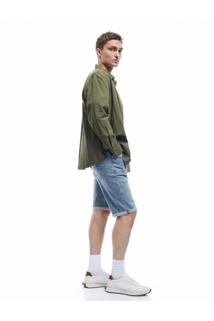 Buttoned Cotton Folded Leg Slim Fit Denim Shorts