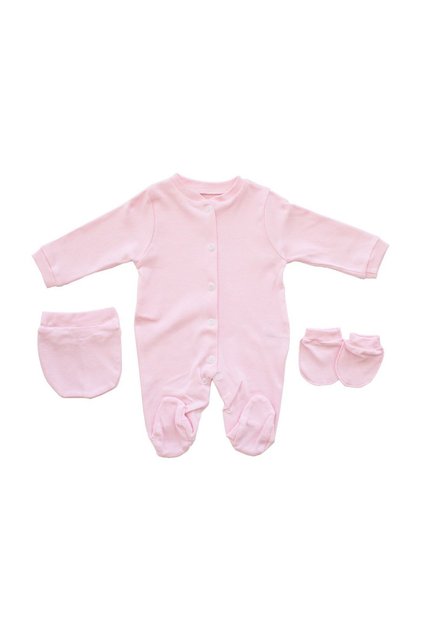 Plain Pink Beret Baby Jumpsuit with Gloves