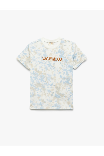 Embroidery Detailed Short Sleeve Crew Neck Cotton T-Shirt