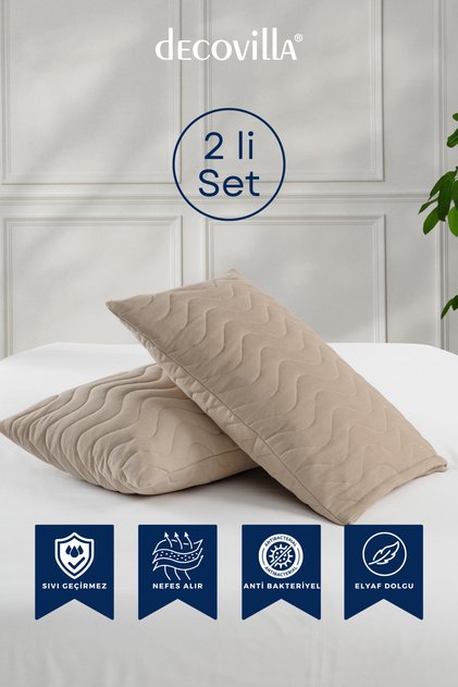 Micro Kapitone Yastık Alezi Sıvı Geçirmez 2 li Set Yastık Koruyucu 50x70