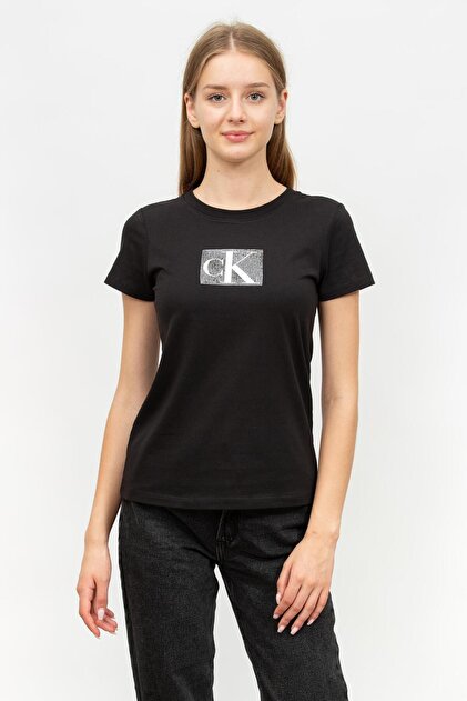 Sequin Slim Women's Crew Neck T-Shirt Black