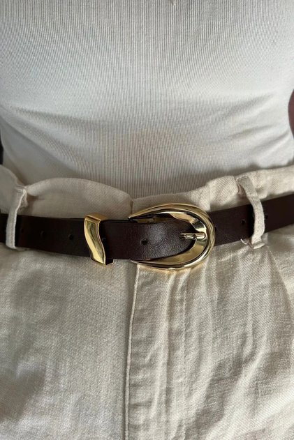 Lisa Gold Buckle Women's Belt (Dark Brown)