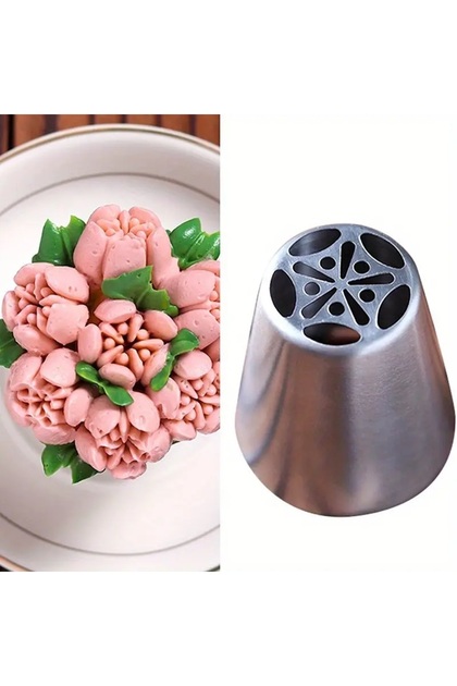 Stainless Steel Cream Piping Bag Tip, Russian Holder, 1 Piece + 4 Piping Bags