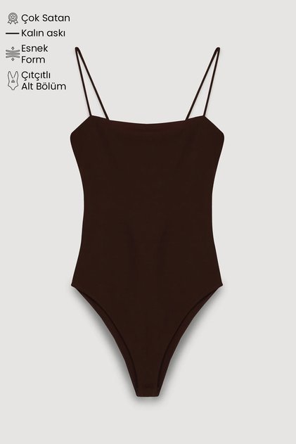 Askılı Bodysuit Koyu Kahve