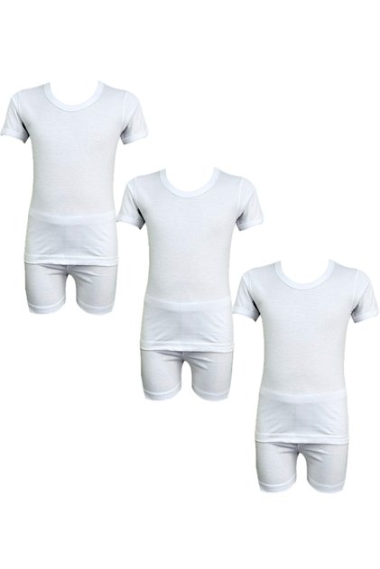 3 - Pieces Cotton Roundneck Undershirt and Short Underwear Boy Set Whit