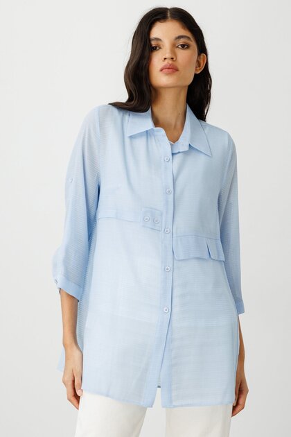 Buttoned Blouse with Inner Tank Blue