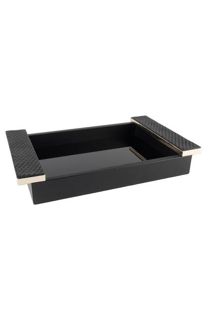 Siyah Deri Cam Tepsi 40x26x6cm