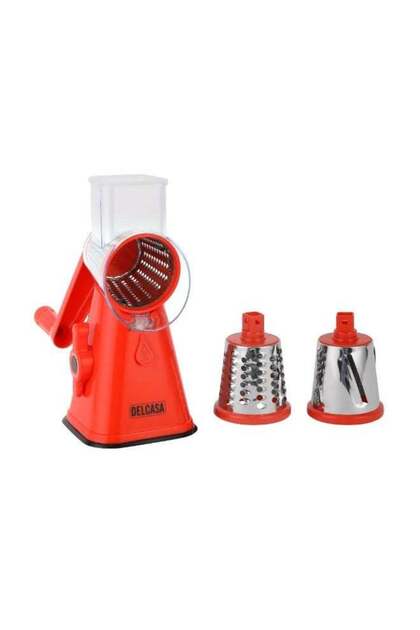 DELCASA 3-in-1 Manual Rotary Drum Grater with Stainless Steel 3 Interchangeable Blades, Round Vegeta