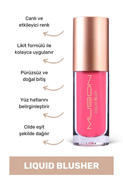 Yoğun Pigmentli Likit Allık Ruj Göz Farı Liquid Blusher Liçi Pembe