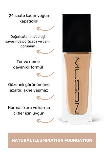Muson Natural Illumination Foundation – 30 Ml, Lange Haltbarkeit, Mattes Finish