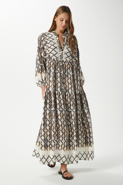 Rochie de vară lungă, gri moale, 100% viscoză, cu mâneci lungi, pentru femei modeste