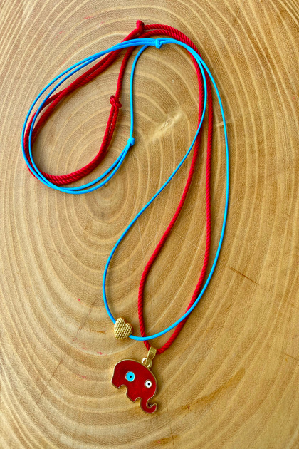 2'Li Elephant and Gold Heart Scroll Lock Knit Necklace