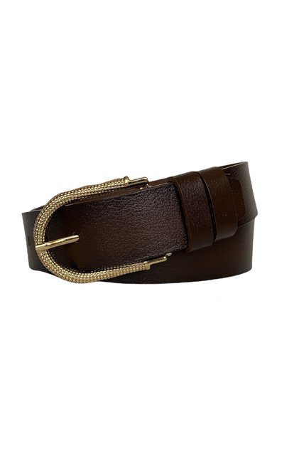 100% Genuine Leather, Women's Dark Brown Jeans with Gold Buckle, Sports Belt 4 Cm=an-byn-12