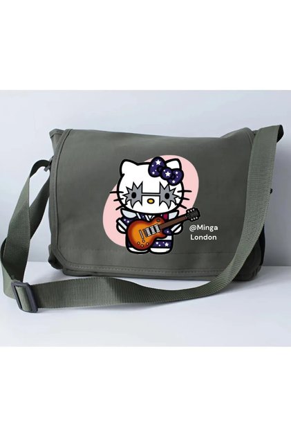 Haki Gothic Guitarist Hello Kitty Okul, Kurs, Dershane Postacı Çantası