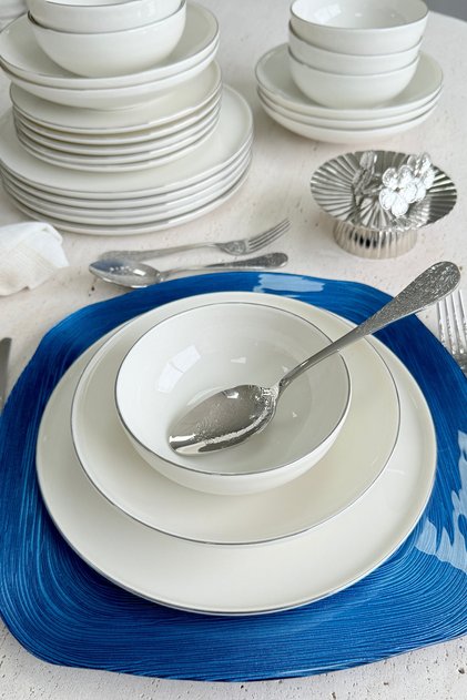 Elegance Maria Gümüş Porselen 24 Parça 6 Kişilik Yemek Takımı ( Gümüş Detay )
