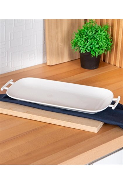 ACAR Bianco Perla Dikdörtgen Kulplu Servis Tekli Tabak - 39 cm