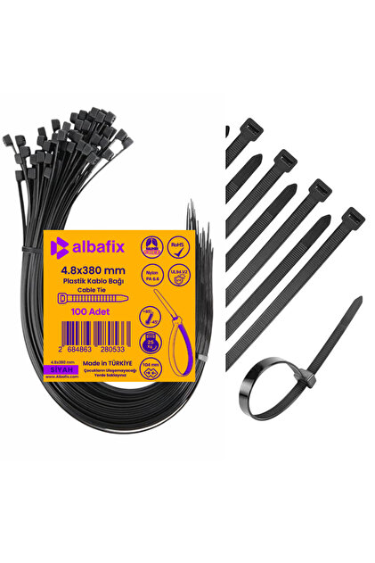 GenelTedarik 4.8x380 mm Siyah Plastik Kablo Bağı Klipsi Cırt