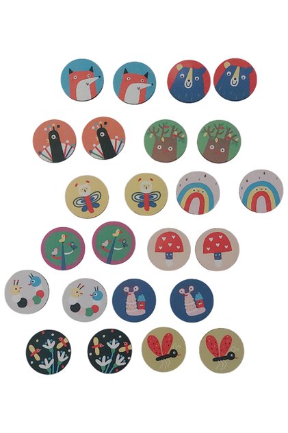 Forest Forest / 24 Piece Wooden Matching Cards / Children's Baby Toy