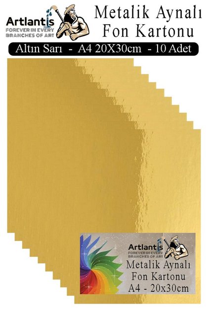 Metalik Aynalı Fon Kartonu 10 lu A4 20X30 cm 1 Paket Okul Sınıf Dekoratif Pırıltılı Folyo Kağıt Deko